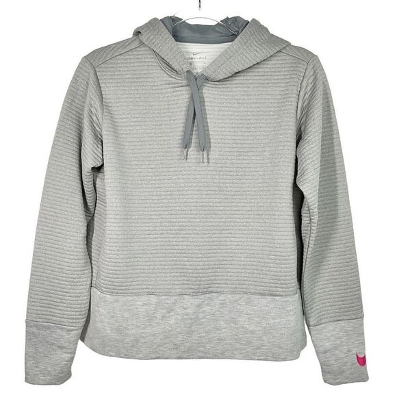 Nike Heathered Gray Training Swoosh Ribbed Sweatshirt Hoodie Small - Picture 7 of 7